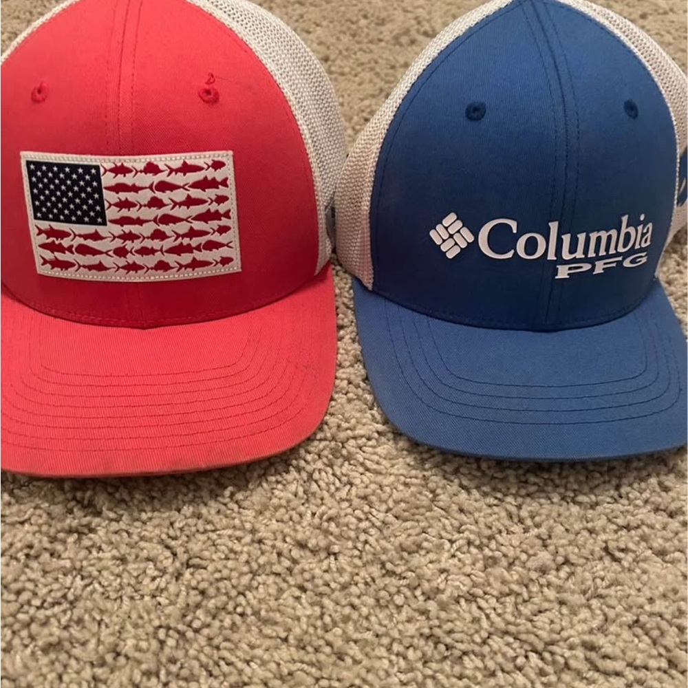 Columbia PFG Red and Blue Caps with Logo